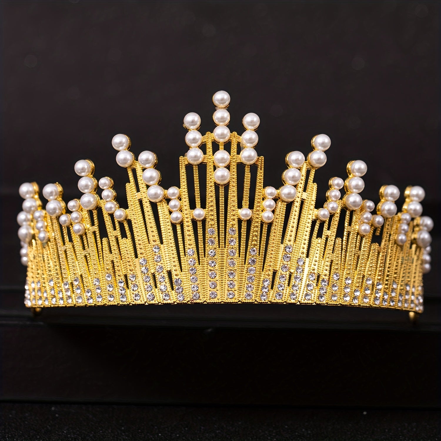 Silvery Crystal Crown Tiara Faux Pearl Rhinestone Wedding Tiaras