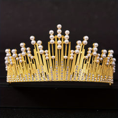 Silvery Crystal Crown Tiara Faux Pearl Rhinestone Wedding Tiaras