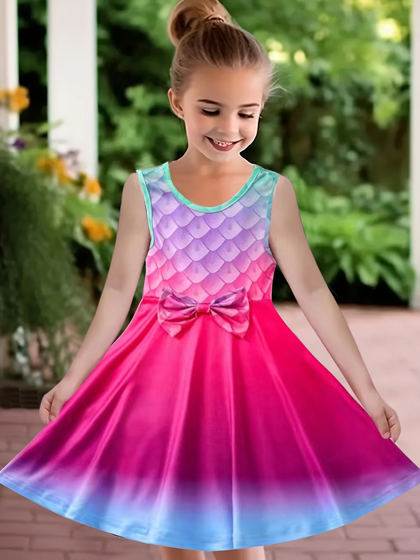 Girls Dreamy Gradient Fish Scale Sleeveless Dress for Summer Party