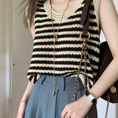Striped Cut Out Tank Top Casual Sleeveless Knitted Top