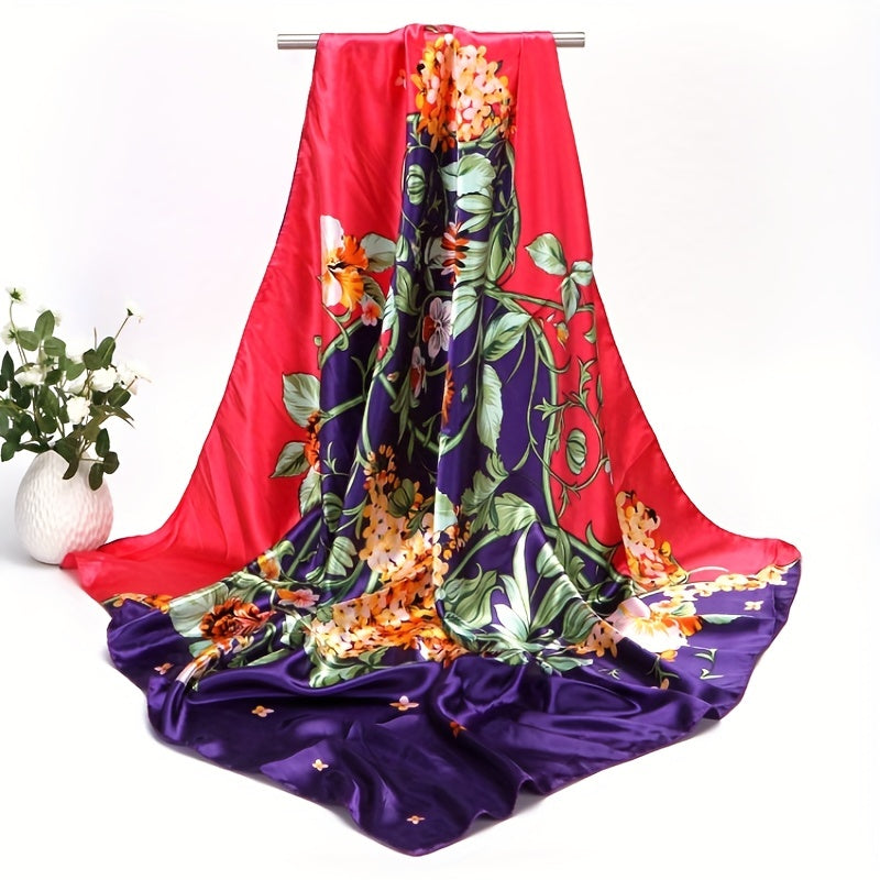 Flower Print Square Scarf Vintage Bandana Shawl Silk