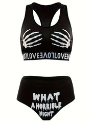 Skull Print Bra & Panties Halloween Lingerie Set
