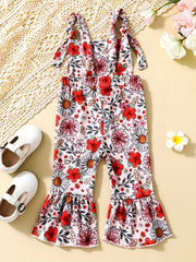 Floral Print Baby Girls Flared Overalls Suspender Bell Bottom Pants