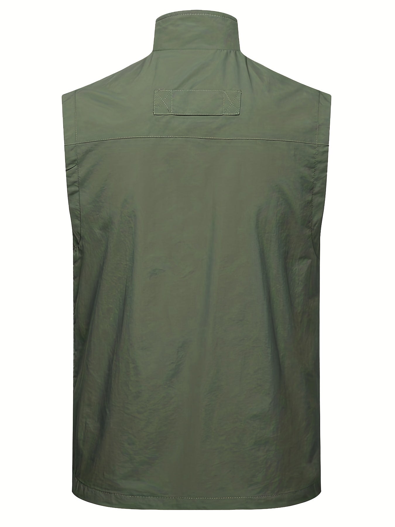 Men's Zipper Pockets Cargo Vest, Stand Collar Zip Up Vest