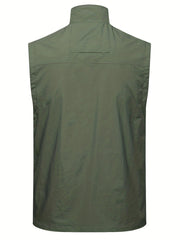 Men's Zipper Pockets Cargo Vest, Stand Collar Zip Up Vest