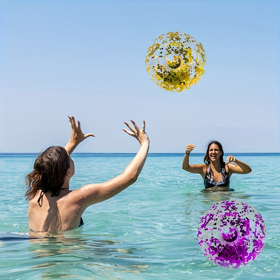 1pc Inflatable Sequin Beach Ball - Vibrant Multicolor Water & Sand Ball