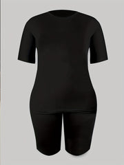 2pcs Casual Sports Suit Crew Neck Sports Tee & Shorts