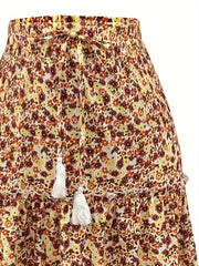 Boho Skirt Women's Plus Ditsy Floral Print Maxi Skirt