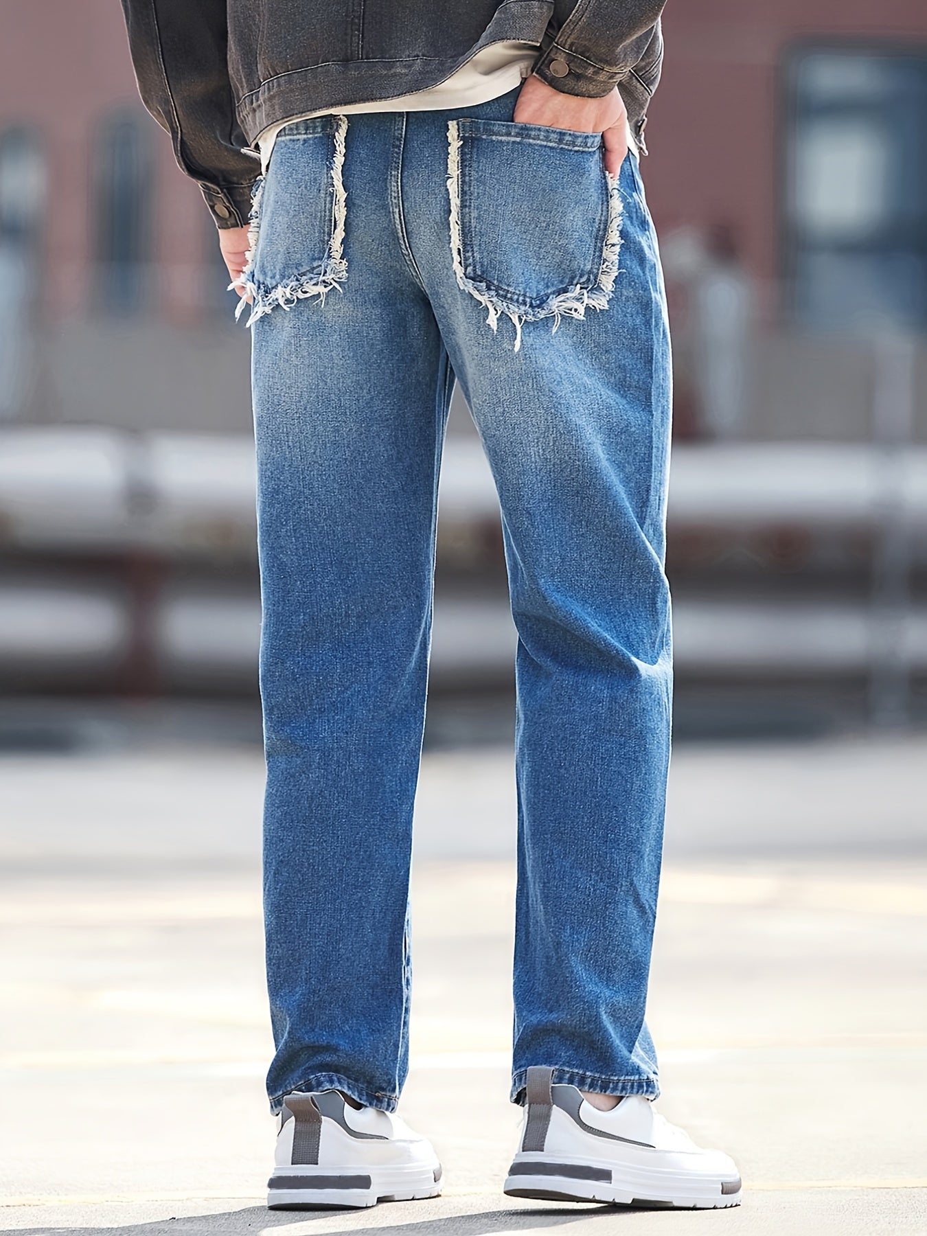 Men's Wide Leg Cotton Jeans Solid Denim Pants