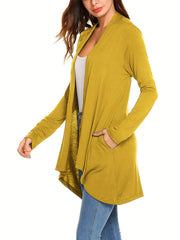 Open Front Drape Cardigan Long Sleeve Pocket Cardigan
