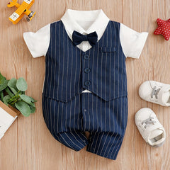Baby Boys Striped Short Sleeve Gentleman Romper