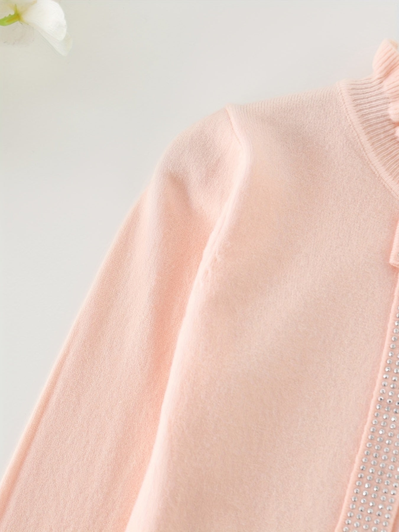 Girls Bow Front Flounce Cuffs Long Sleeve Sweater Top