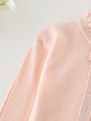 Girls Bow Front Flounce Cuffs Long Sleeve Sweater Top