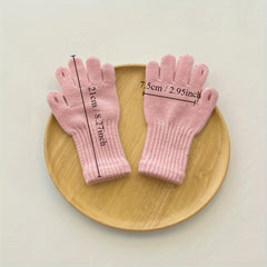 Kids Winter Wool Gloves Solid Color Warm Boys Girls Five Finger Gloves
