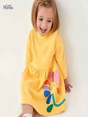 Girls Floral Long Sleeve Dress for Autumn and Spring