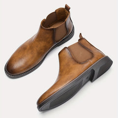 Brown Chelsea Boots Round Toe Dress Casual Ankle Boots Slip On Shoes