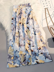 Floral Print Pleated Long Summer Skirt Women's Clothing