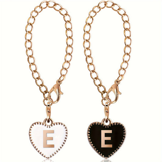 2pcs Initial Letter Cup Handle Charms Heart Shape Identification Pendants