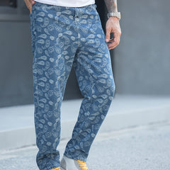 Mens Jacquard Jeans - Stylish Denim Pants with Unique Pattern