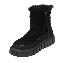 Quilted Argyle Round Toe Snow Boots Faux Fur Lined Thick Sole Ankle Boots