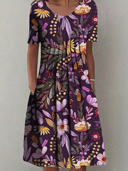 Floral Print Ruched Dress with Pockets