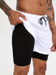 Men's Active Two Layers Shorts With Pockets for Fitness
