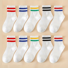 10 Pairs Striped Sports Socks Comfy & Breathable All match Socks Women's