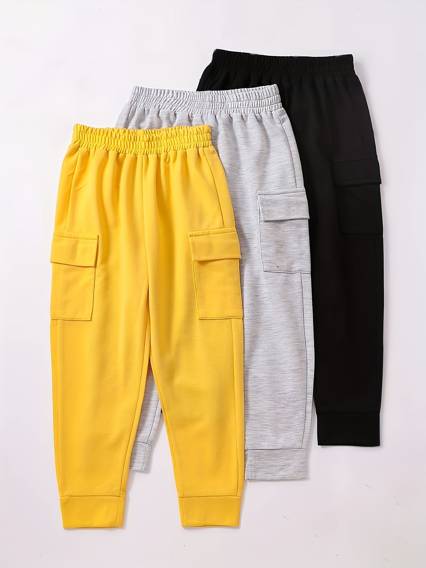 3pcs Boys Casual Solid Soft Pants With Pocket For All Seasons