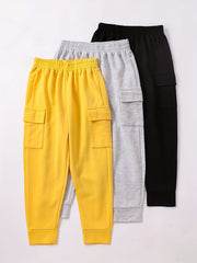 3pcs Boys Casual Solid Soft Pants With Pocket For All Seasons