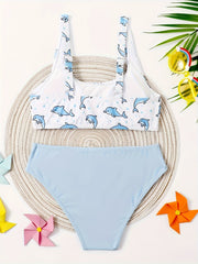 Girls Dolphin Graphic Top Solid Briefs Set for Hawaii Vacation
