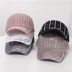Knitted Baseball Cap With Rhinestones Soft Top Cap