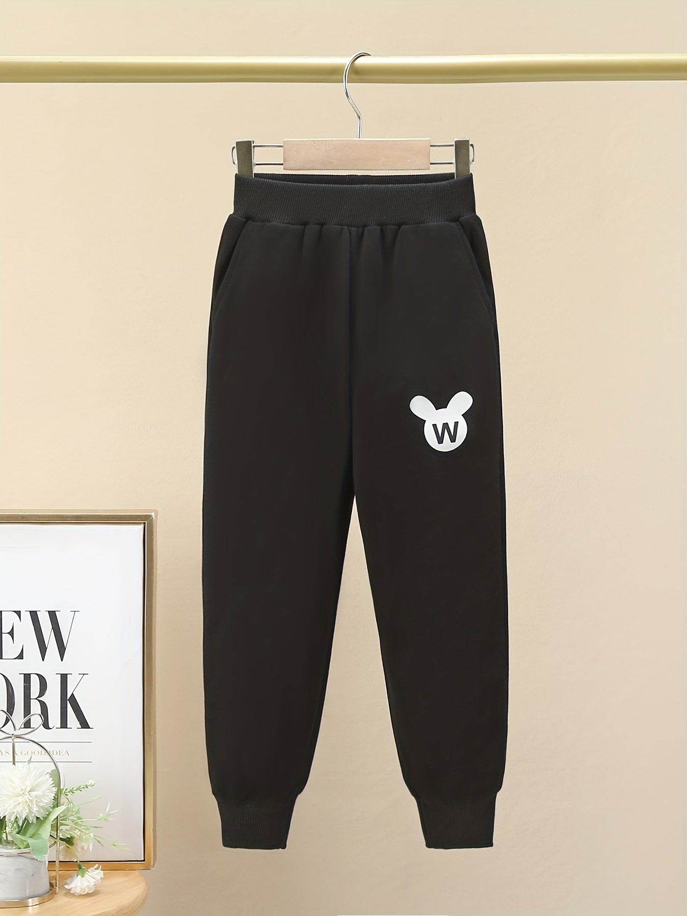Girls' Bear Graphic Jogger Sweatpants With Pockets for Workout