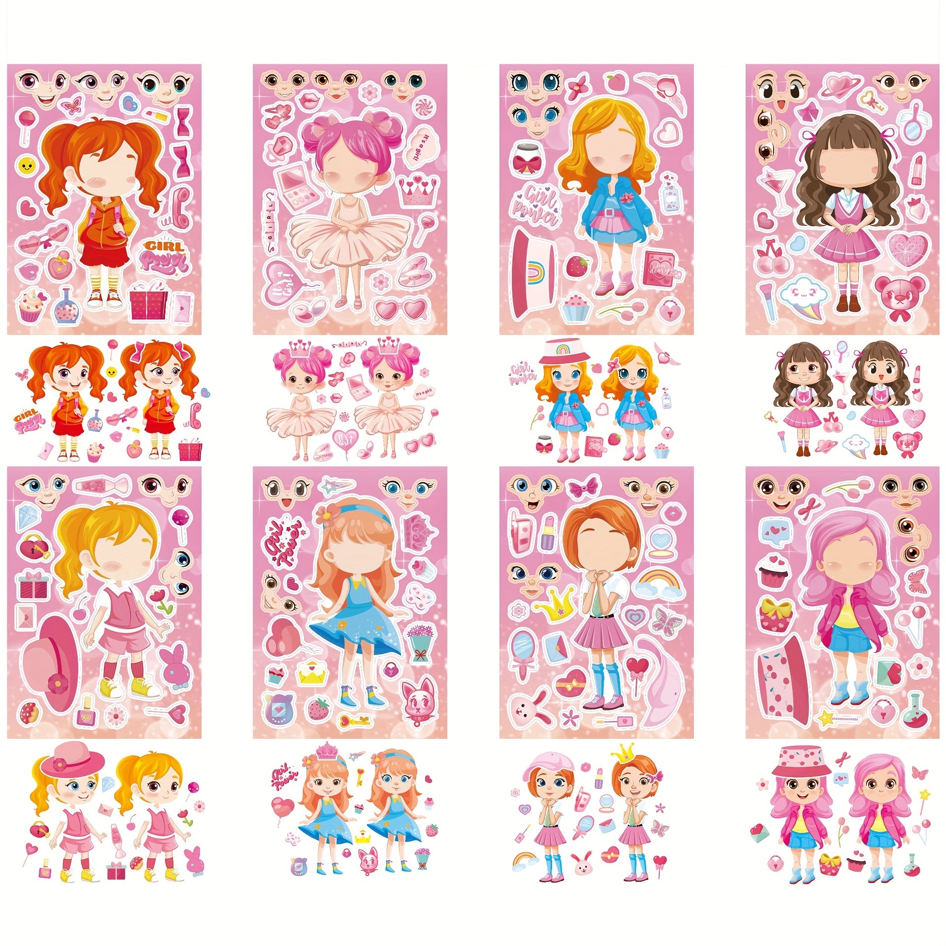 16 Sheets of DIY Dress Up Sticker Role Playing Puzzle Stickers for Girls