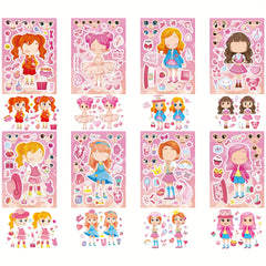 16 Sheets of DIY Dress Up Sticker Role Playing Puzzle Stickers for Girls