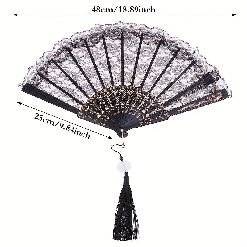 Ancient Style Court Dance Fan with Tassel Flower Pattern