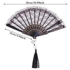 Ancient Style Court Dance Fan with Tassel Flower Pattern