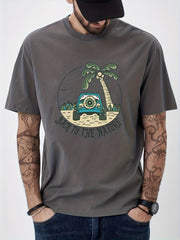Cotton Beach Print Men's Crew Neck Tshirt Casual Tees for Summer