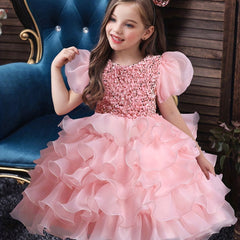 Sequined Party Ball Dress Swirl Tiered Princess Dress