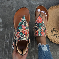 Women's Leopard Floral Print Clip Toe Sandals
