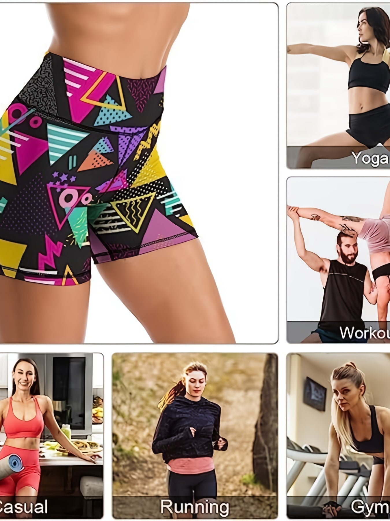 Geometric Pattern Yoga Fitness Shorts High Waist Tummy Control Sports