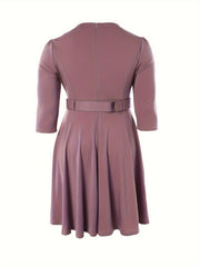 Women's Plus Solid Half Zipper A-line Dress
