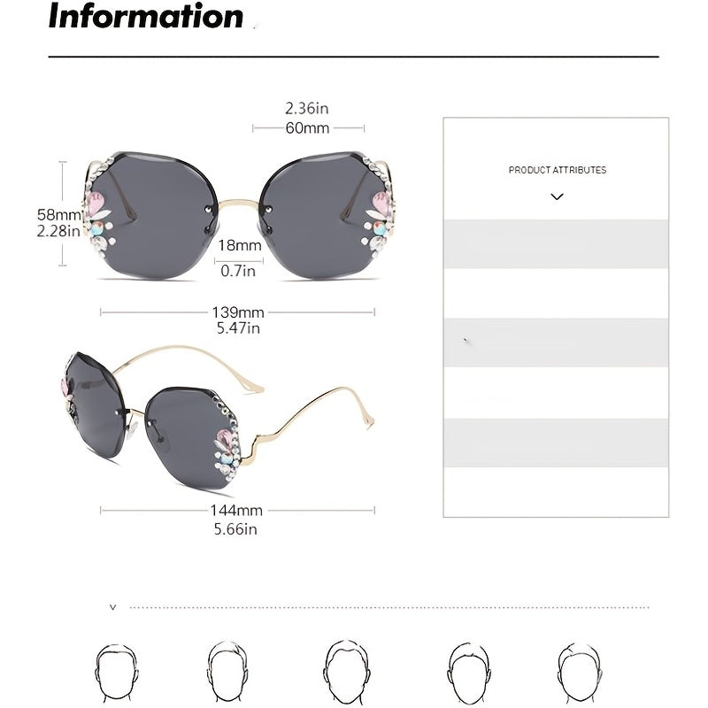 Ombre Lens Sunglasses Rhinestone Decor Oversized Rimless Eyewear UV400