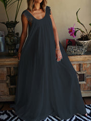 Boho Dress Women's Plus Lace Round Neck Loose Fit Dress