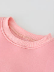 Girls Solid Crew Neck Letter Print Fleece Sweatshirt