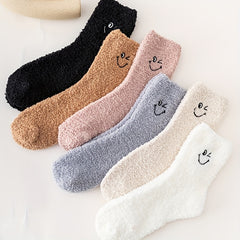 6 Pairs Embroidery Socks Warm Fuzzy Stockings Women's Hosiery