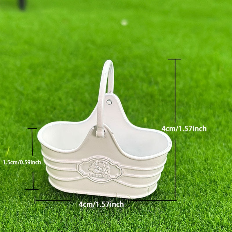 2pcs 1:12 Dollhouse Metal Flower Bucket Basket with Shovel Fairy Garden Decor