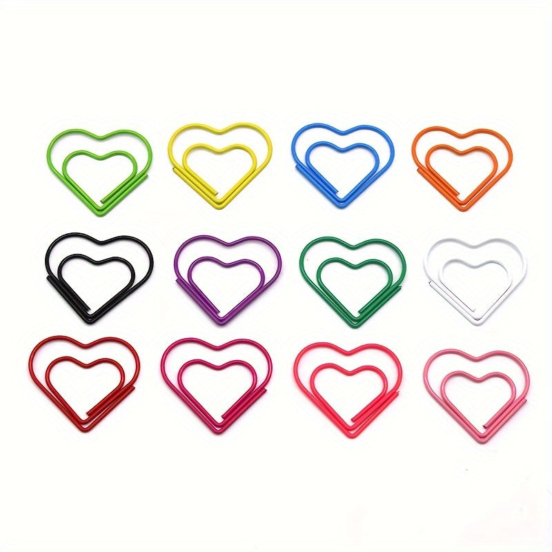 50pcs Heart Paper Clips Plastic Wrapped Colored Office Supplies