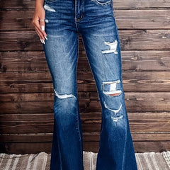 Ripped High Rise Flared Leg Jeans