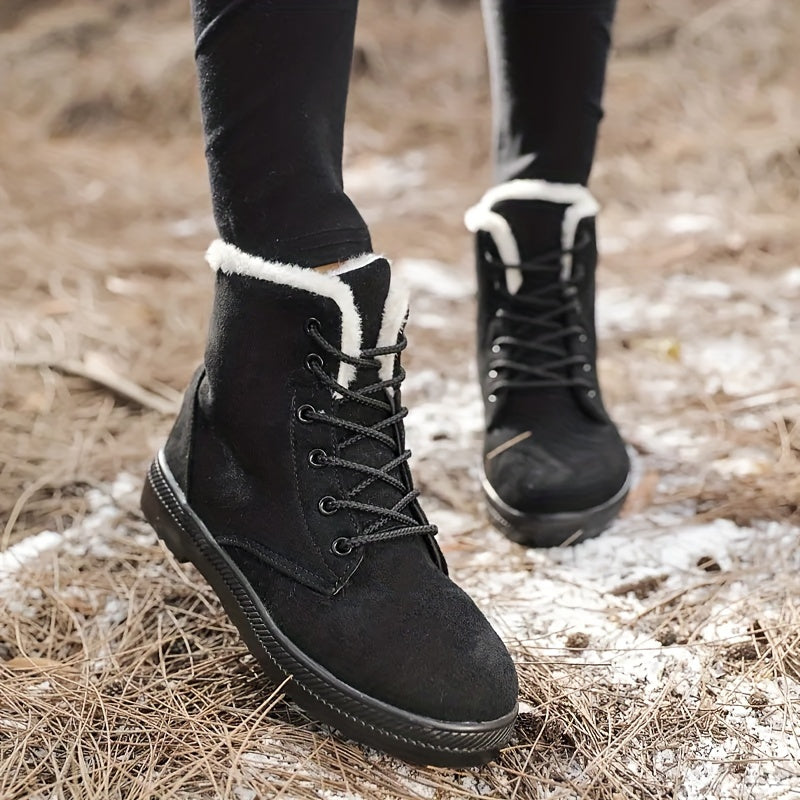 Women's Snow Boots Lace Up Platform Ankle Shoes Winter Warm & Comfortable