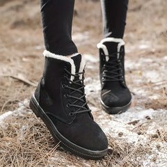 Women's Snow Boots Lace Up Platform Ankle Shoes Winter Warm & Comfortable